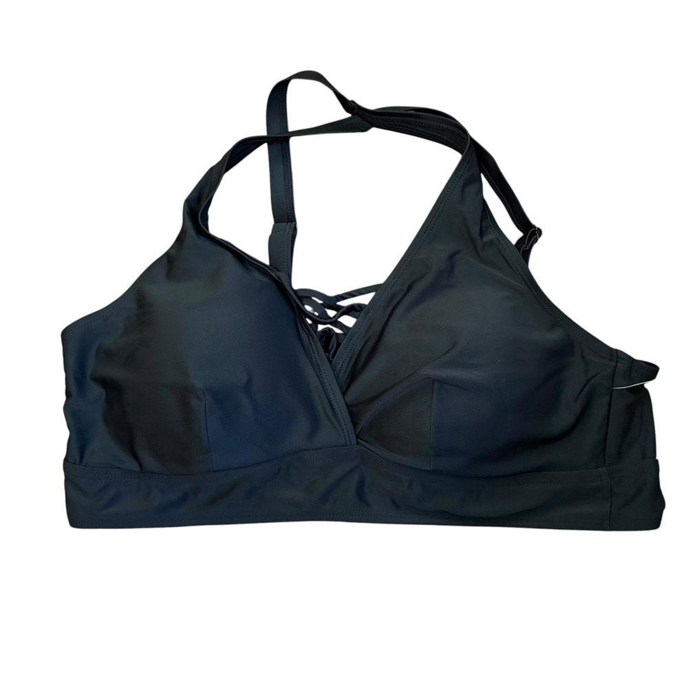 Torrid Black Lattice Strappy Surplice Bikini Top Plus Size 1 Adjustable Straps